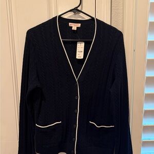 Brooks Brothers Red Fleece Navy Cable Knit Cardigan L NWT